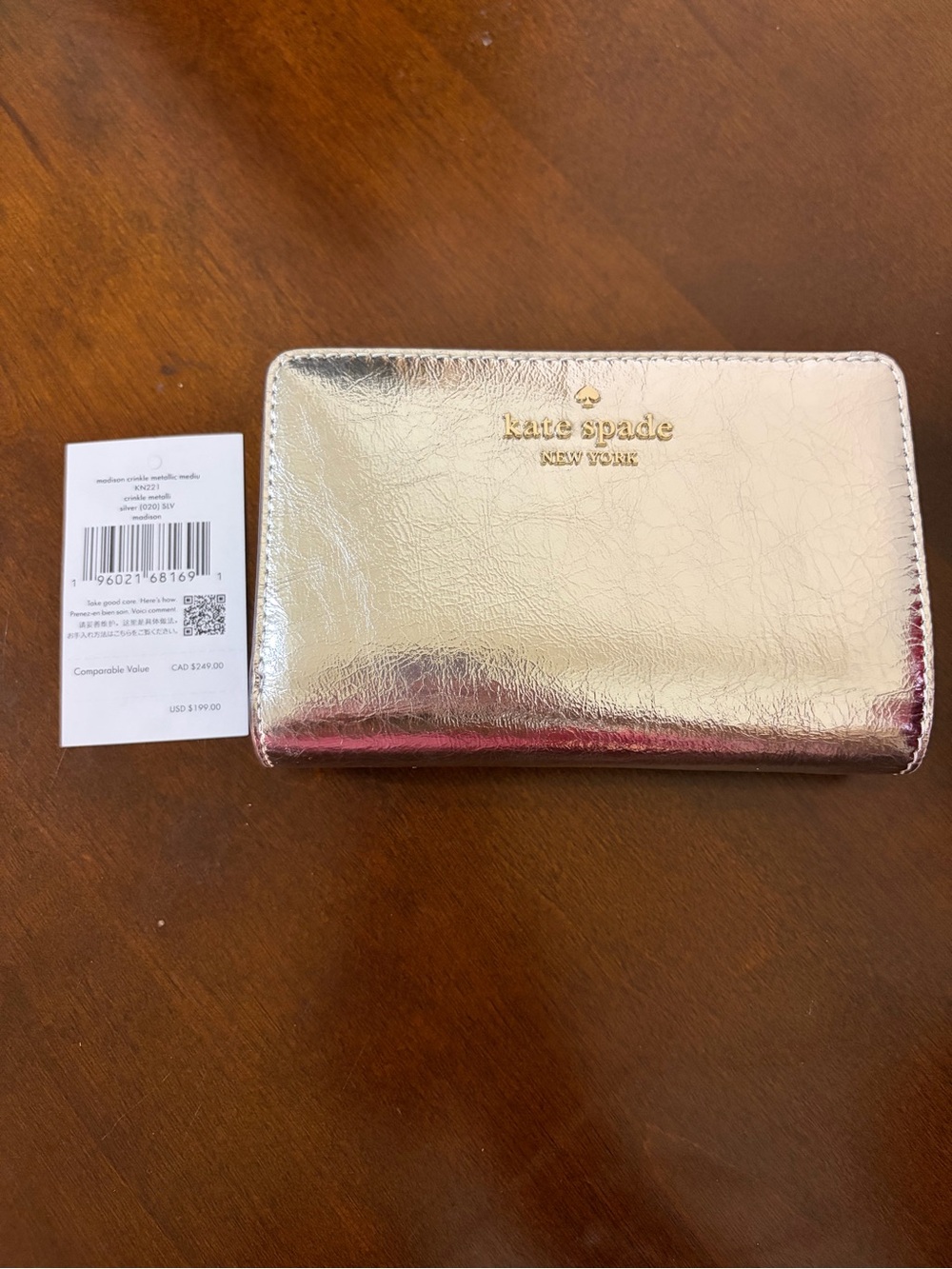 Kate Spade Madison Metallic Silver Medium Bifold Wallet MSRP $199